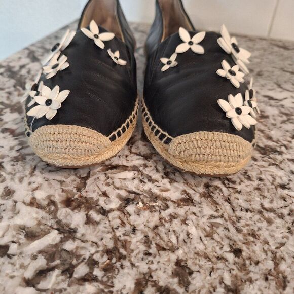 Michael Kors Lola Floral Espadrille leather black white floral size 6.5 US - Picture 2 of 9